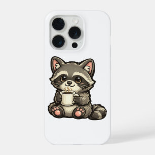 Schattige Wasbeer met Koffie – Knus Kawaii Dier iPhone 15 Pro Case