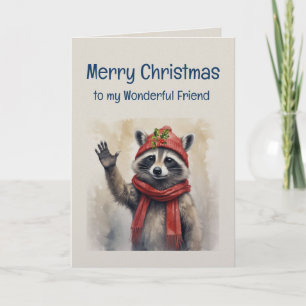 Schattige Wasbeer Pret Dier Vriend Kerstmis Kaart