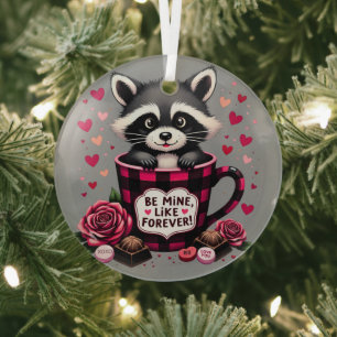 Schattige Wasbeer Valentijnsdag Buffalo Plaid Esth Glas Ornament