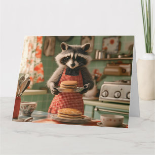 Schattige Wasbeerchef in Retro Keuken die Pannenko Kaart