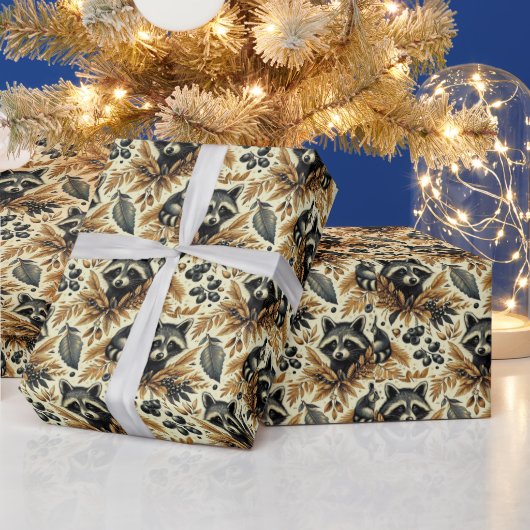 Schattige  wasbeerpatroon cadeaupapier (Feestdagen)