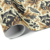 Schattige  wasbeerpatroon cadeaupapier (Rol Hoek)