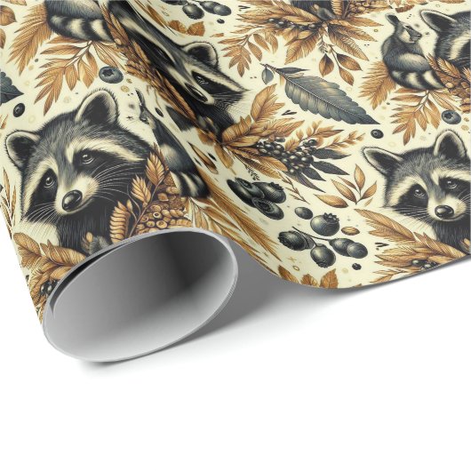 Schattige  wasbeerpatroon cadeaupapier (Rol Hoek)