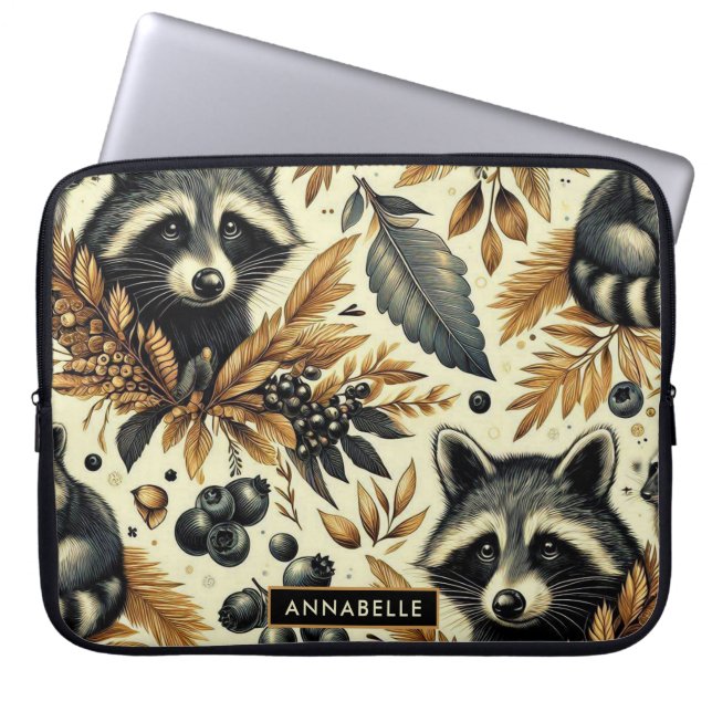 Schattige  wasbeerpatroon laptop sleeve (Voorkant)