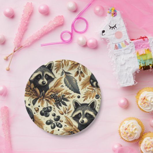 Schattige  wasbeerpatroon papieren bordje (Feest)