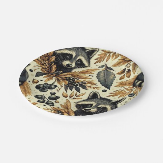 Schattige  wasbeerpatroon papieren bordje (Gekanteld)