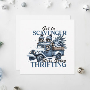 Schattige wasbeerv Familie rijdt in een vrachtwage Feestdagenkaart