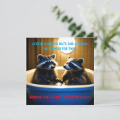 Schattige Wasberen in Badkuip Fun Valentijnsdag Feestdagenkaart (Staand voorkant)