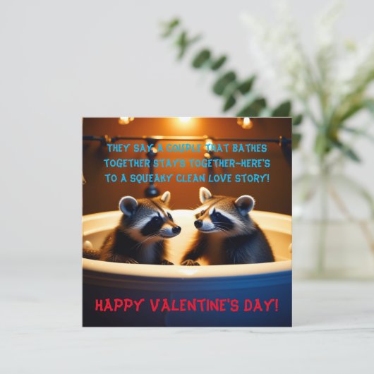 Schattige Wasberen in Badkuip Fun Valentijnsdag Feestdagenkaart (Staand voorkant)