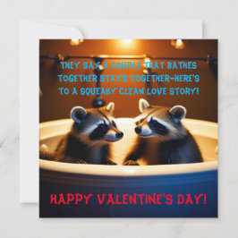 Schattige wasberen in badkuip Fun Valentijnsdag Feestdagenkaart