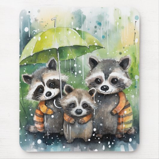 Schattige wasberen in de regen muismat (Voorkant)