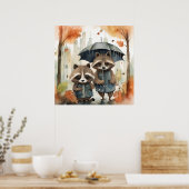 Schattige wasberen in de regen poster (Keuken)