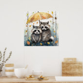 Schattige wasberen in de regen poster (Keuken)
