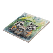 Schattige wasberen in de regen tegeltje (Zijkant)