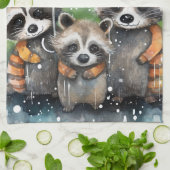 Schattige wasberen in de regen theedoek (Gevouwen)