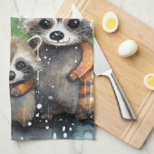 Schattige wasberen in de regen theedoek (Quarter Fold)