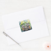 Schattige wasberen in de regen vierkante sticker (Envelop)