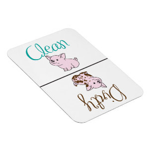 Schattige wasmachine Magnet Clean/Dirty Piggies Magneet
