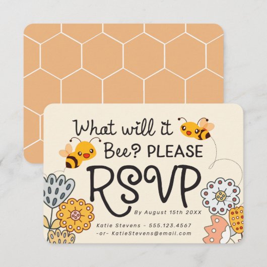 Schattige Wat zal het zijn Gender Reveal Baby show RSVP Kaartje (Voorkant / Achterkant)