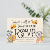 Schattige Wat zal het zijn Gender Reveal Baby show RSVP Kaartje (Staand voorkant)