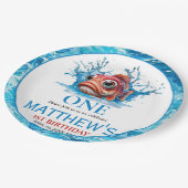 Schattige Water Blauwe Vis 1e verjaardag Papieren Bordje (Gekanteld)