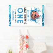 Schattige Water Blauwe Vis 1e Verjaardagsfeest Spandoek (Insitu)