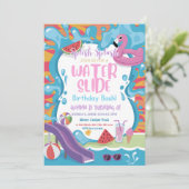 Schattige Water Slide Pool Kids Verjaardagsfeest Kaart (Staand voorkant)