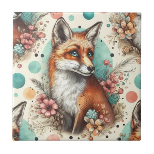 Schattige Watercolo Fox Schilderen Tegeltje (Voorkant)