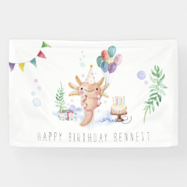 Schattige Watercolor Axolotl Verjaardagsfeest Verw Spandoek