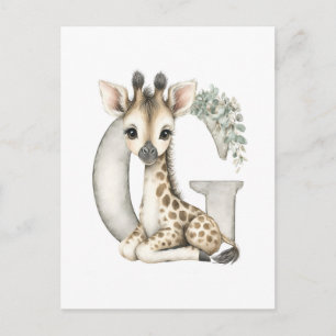 Schattige Watercolor Baby Dieren met Alfabet Giraf Briefkaart