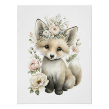 Schattige watercolor baby dieren met bloemen