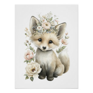 Schattige watercolor baby dieren met bloemen perfect poster
