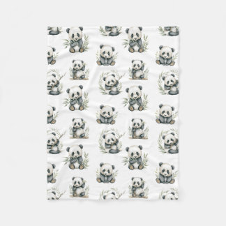 Schattige Watercolor Baby Pandas die Bamboe Eten Fleece Deken