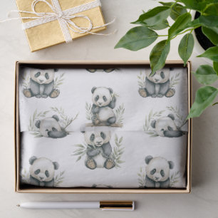 Schattige Watercolor Baby Pandas die Bamboe Eten Tissuepapier