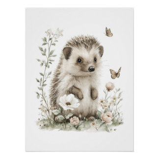 Schattige Watercolor Babydieren met Bloemen Perfect Poster
