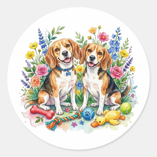 Schattige Watercolor Beagles Ronde Sticker (Voorkant)