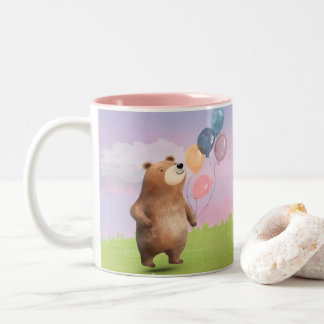 Schattige Watercolor Beer en Ballonnen Pastel Tweekleurige Koffiemok