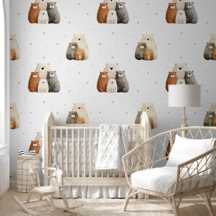 Schattige Watercolor Beerfamilie Boho Kinderkamer Behang