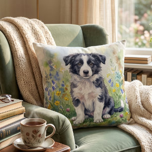 Schattige Watercolor Border Collie Puppy Kussen