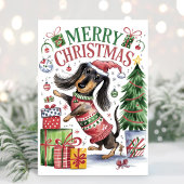 Schattige Watercolor Dachshund Kerstkaart