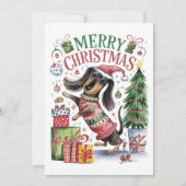 Schattige Watercolor Dachshund Kerstkaart (Voorkant)