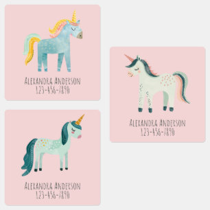 Schattige Watercolor Eenhoorn Meisje Naam Labels