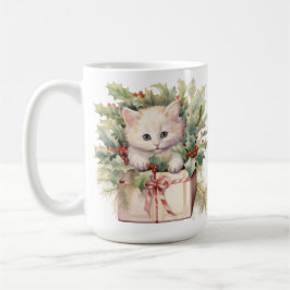 SCHATTIGE WATERCOLOR FLUFFY KERSTKATTEN KOFFIEMOK