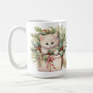 SCHATTIGE WATERCOLOR FLUFFY KERSTKATTEN KOFFIEMOK