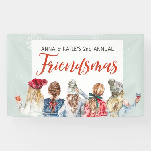 Schattige Watercolor Friendsmas Kerstvakantie Fees Spandoek (Horizontaal)