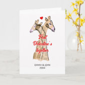 Schattige Watercolor Giraffen Eerste Valentijnsdag Kaart (Gele Bloem)