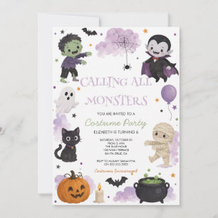 Schattige Watercolor Halloween Kostuumfeest Kaart