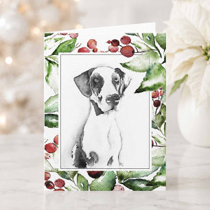 Schattige Watercolor Hond Kerstkaart Feestdagen Kaart