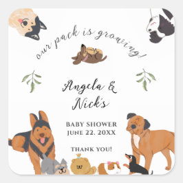 Schattige Watercolor Honden Salie Baby Shower Beda Vierkante Sticker