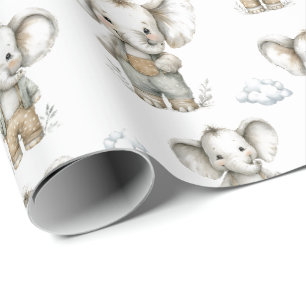 Schattige watercolor illustratie van olifantjes ba cadeaupapier
